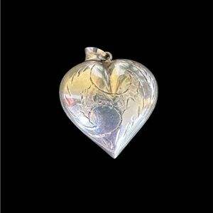 Heart Charm Vintage Sterling Hand Engraved Etched Puffy Heart Slide Pendant
